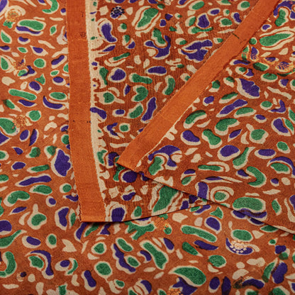 Sanskriti Vintage Abstract Print-Woven Pure Silk Saree Orange Sari Craft Fabric
