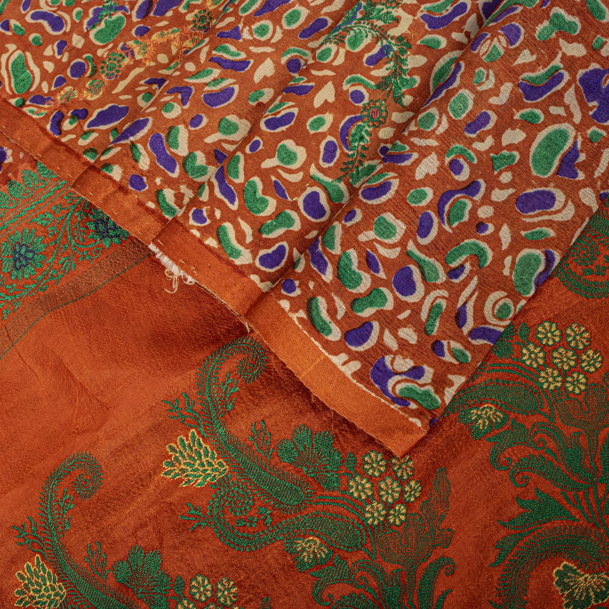Sanskriti Vintage Abstract Print-Woven Pure Silk Saree Orange Sari Craft Fabric