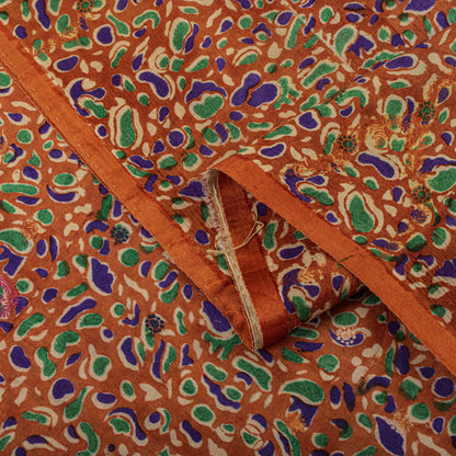 Sanskriti Vintage Abstract Print-Woven Pure Silk Saree Orange Sari Craft Fabric