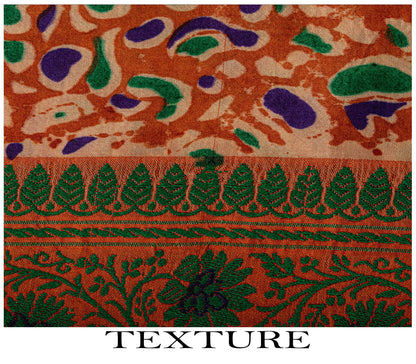 Sanskriti Vintage Abstract Print-Woven Pure Silk Saree Orange Sari Craft Fabric