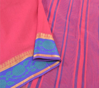 Sanskriti Vintage Pink Indian Sarees Art Silk Woven Sari 5 Yard Craft Fabric
