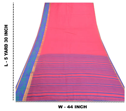 Sanskriti Vintage Pink Indian Sarees Art Silk Woven Sari 5 Yard Craft Fabric