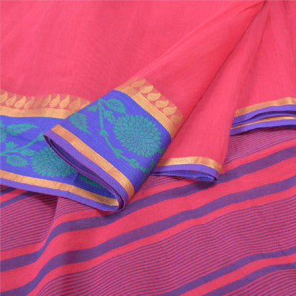 Sanskriti Vintage Pink Indian Sarees Art Silk Woven Sari 5 Yard Craft Fabric