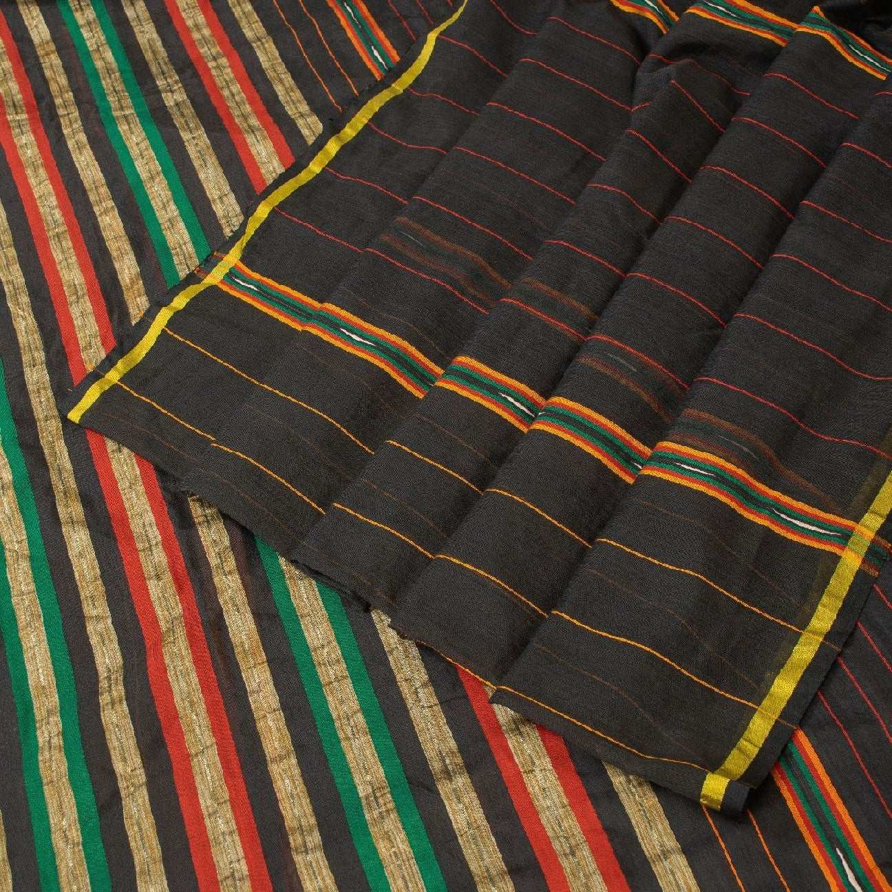 Sanskriti Vintage Black Sarees Blend Cotton Woven Craft Indian Sari Sustainable Fabric