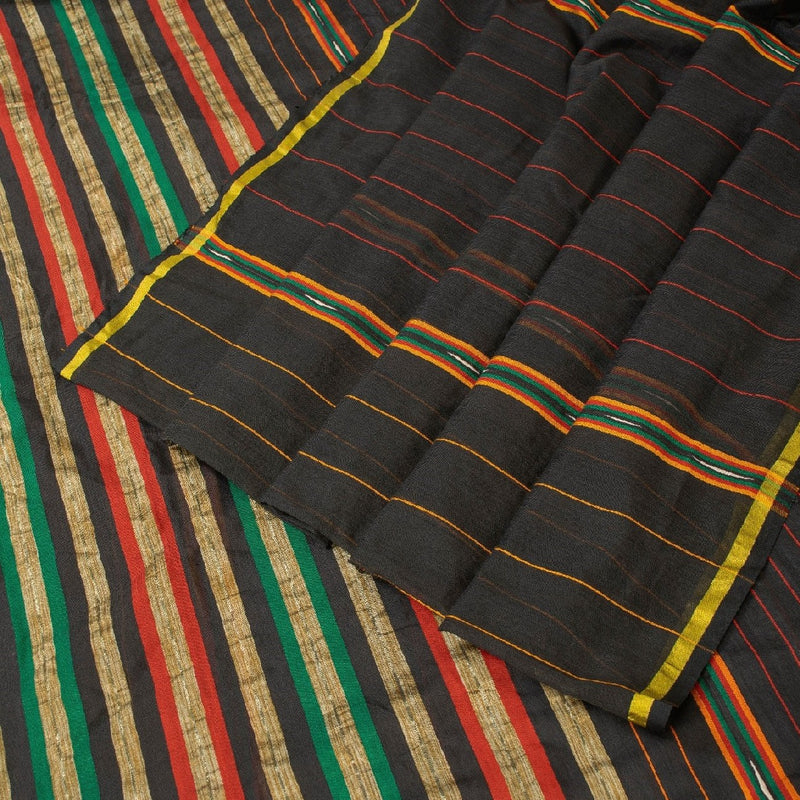 Sanskriti Vintage Sari Blend Cotton Black Sarees Woven Craft Indian Fabric