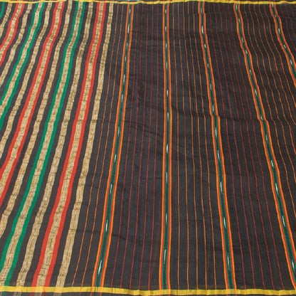 Sanskriti Vintage Black Sarees Blend Cotton Woven Craft Indian Sari Sustainable Fabric