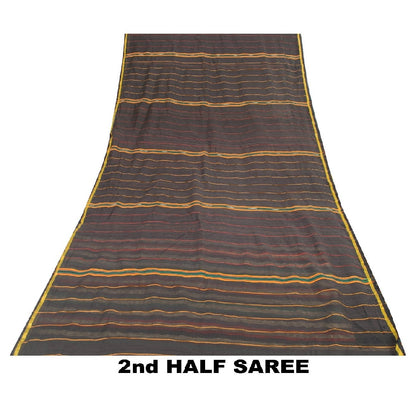 Sanskriti Vintage Black Sarees Blend Cotton Woven Craft Indian Sari Sustainable Fabric