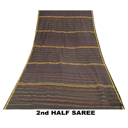 Санскрити Винтажные черные сари из смеси хлопка, тканые, индийские сари, устойчивая ткань