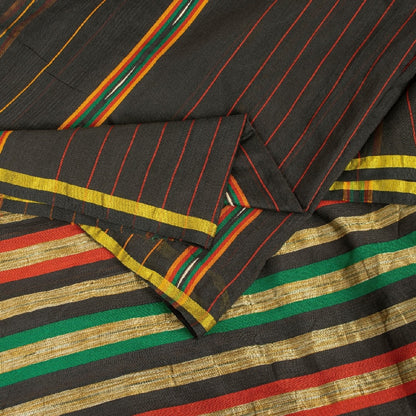 Sanskriti Vintage Black Sarees Blend Cotton Woven Craft Indian Sari Sustainable Fabric
