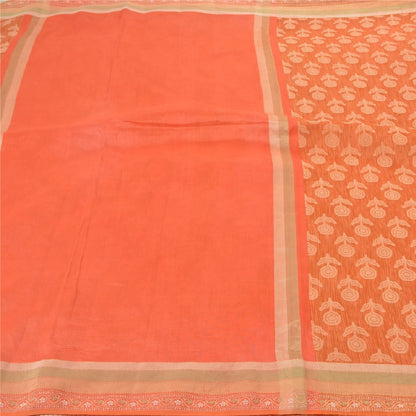 Sanskriti Vintage Orange Sarees Pure Silk Woven Premium Sari 5 Yard Sustainable Fabric