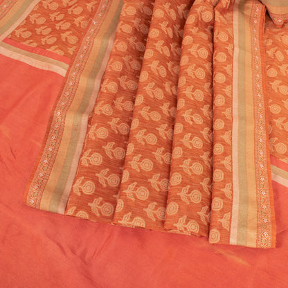 Sanskriti Vintage Orange Sarees Pure Silk Woven Premium Sari 5 Yard Sustainable Fabric