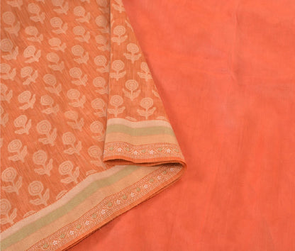 Sanskriti Vintage Orange Sarees Pure Silk Woven Premium Sari 5 Yard Sustainable Fabric