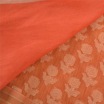 Sanskriti Vintage Orange Sarees Pure Silk Woven Premium Sari 5 Yard Sustainable Fabric