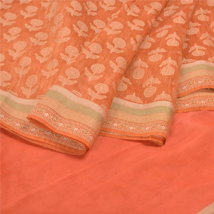 Sanskriti Vintage Orange Sarees Pure Silk Woven Premium Sari 5 Yard Sustainable Fabric