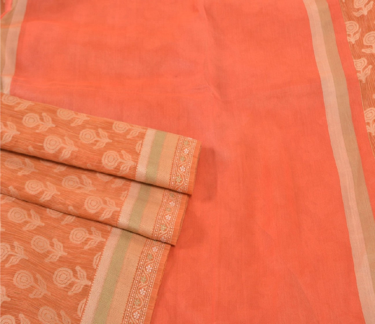 Sanskriti Vintage Orange Sarees Pure Silk Woven Premium Sari 5 Yard Sustainable Fabric