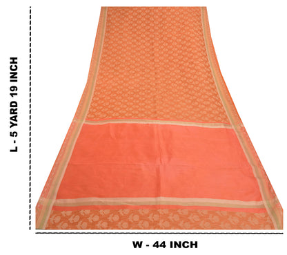 Sanskriti Vintage Orange Sarees Pure Silk Woven Premium Sari 5 Yard Sustainable Fabric