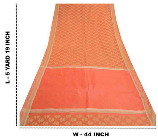 Sanskriti Vintage Orange Sarees Pure Silk Woven Premium Sari 5 Yard Sustainable Fabric