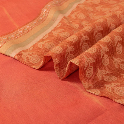 Sanskriti Vintage Orange Sarees Pure Silk Woven Premium Sari 5 Yard Sustainable Fabric