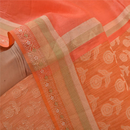 Sanskriti Vintage Orange Sarees Pure Silk Woven Premium Sari 5 Yard Sustainable Fabric