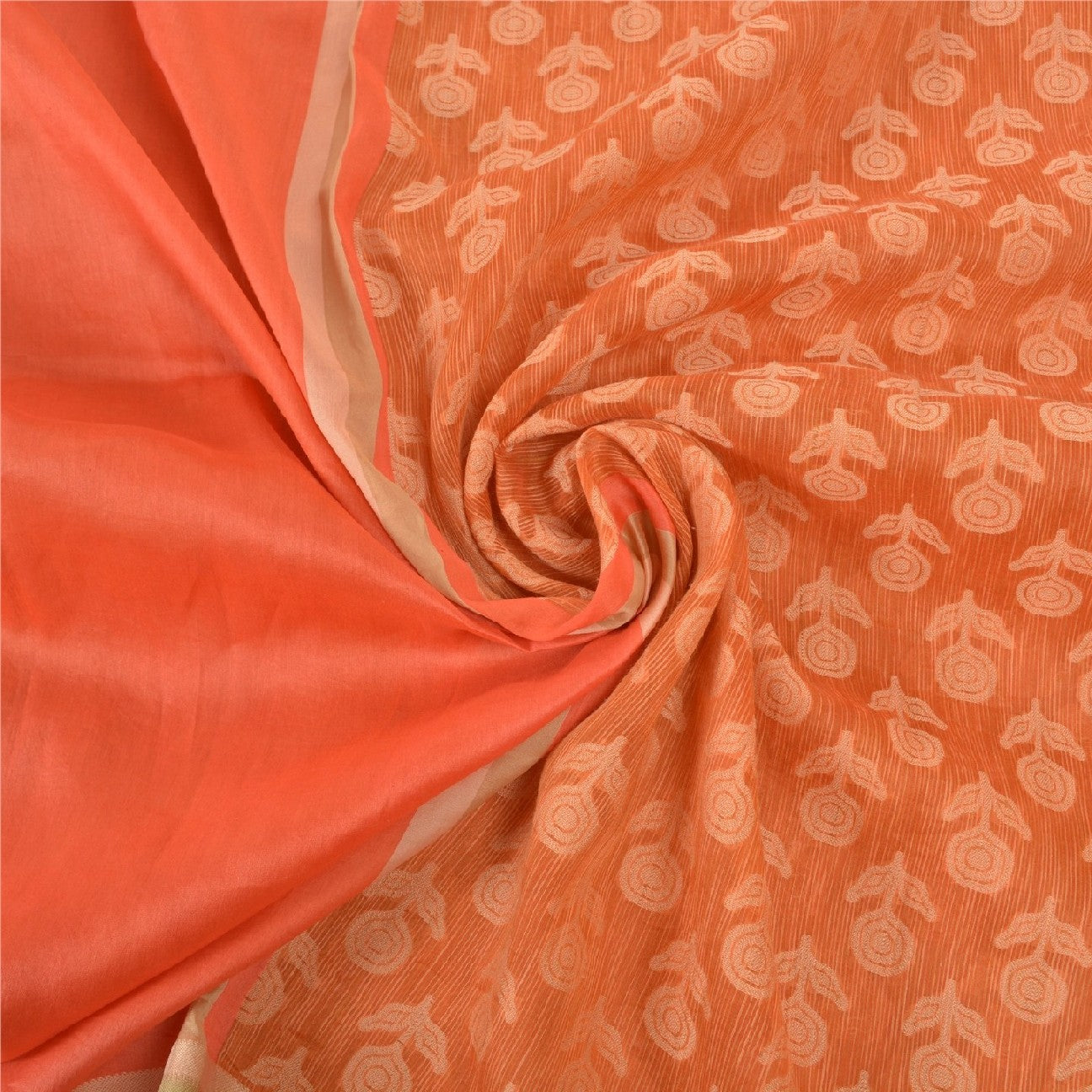 Sanskriti Vintage Orange Sarees Pure Silk Woven Premium Sari 5 Yard Sustainable Fabric