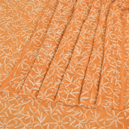 Sanskriti Vintage Sarees Georgette Handmade Chikankari Sari Fabric Blouse PC