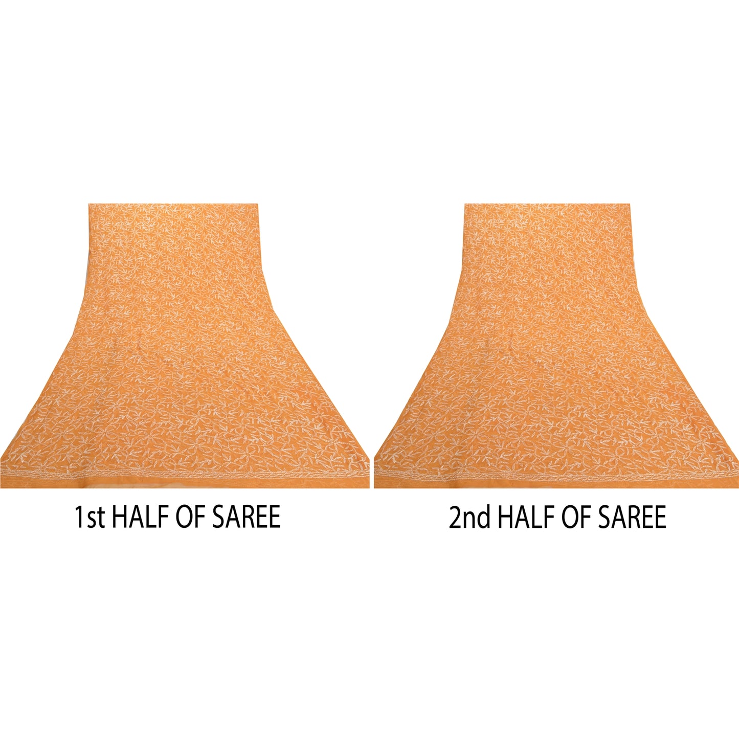 Sanskriti Vintage Sarees Georgette Handmade Chikankari Sari Fabric Blouse PC