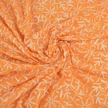 Sanskriti Vintage Sarees Georgette Handmade Chikankari Sari Fabric Blouse PC