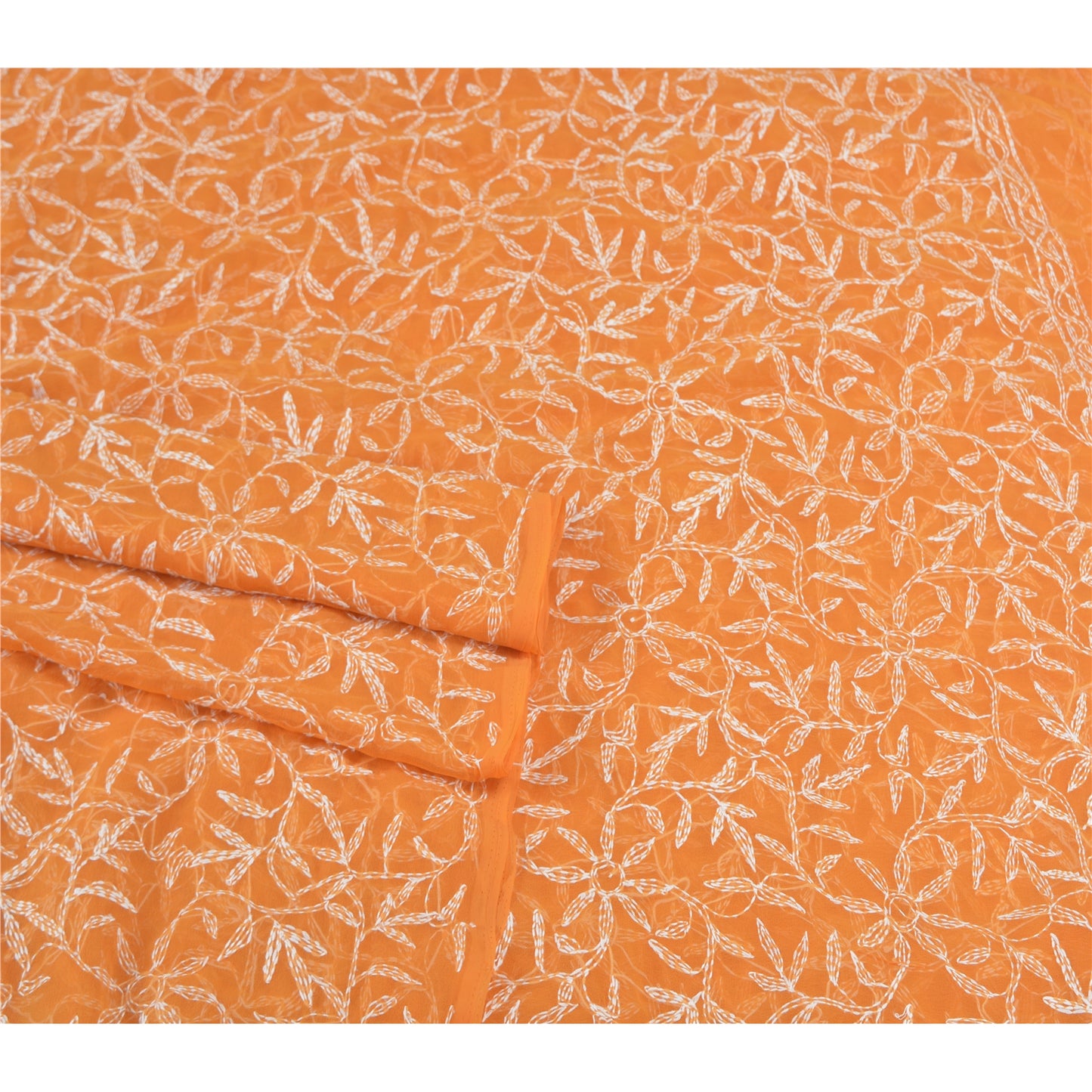 Sanskriti Vintage Sarees Georgette Handmade Chikankari Sari Fabric Blouse PC