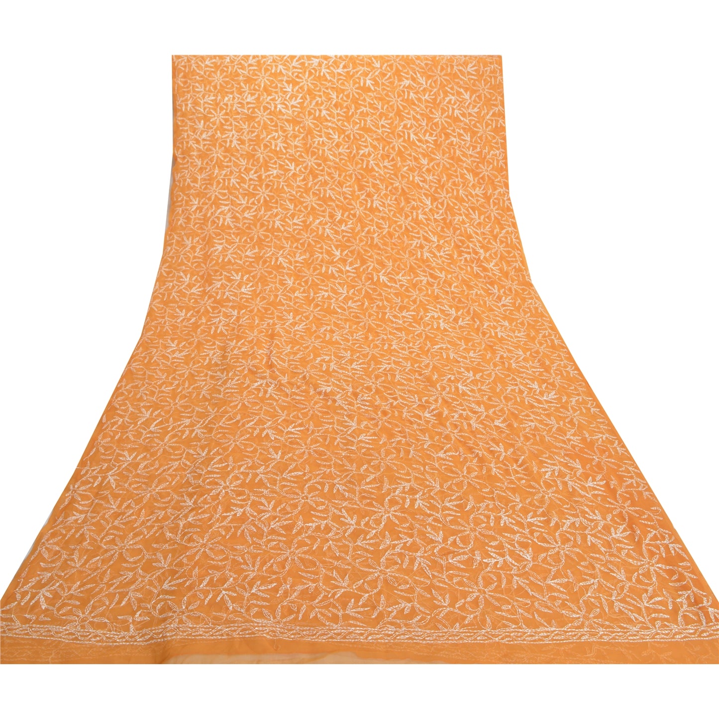 Sanskriti Vintage Sarees Georgette Handmade Chikankari Sari Fabric Blouse PC