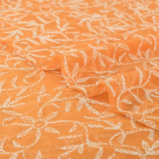 Sanskriti Vintage Sarees Georgette Handmade Chikankari Sari Fabric Blouse PC