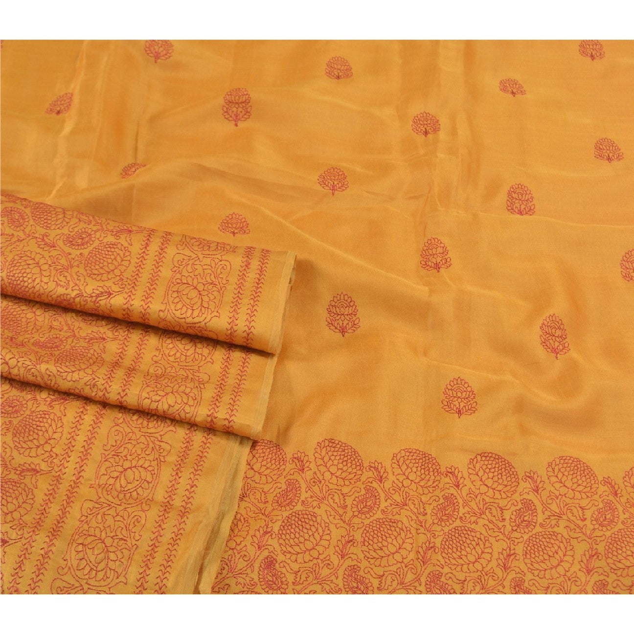Sanskriti Vintage Safran Sarees Kunstsilke Håndbroderet Premium Sari Bæredygtigt Stoff