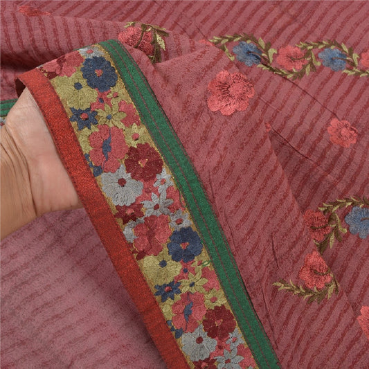 Sanskriti Vintage Dark Red Sarees Blend Georgette Embroidered Ethnic Sari Sustainable Fabric