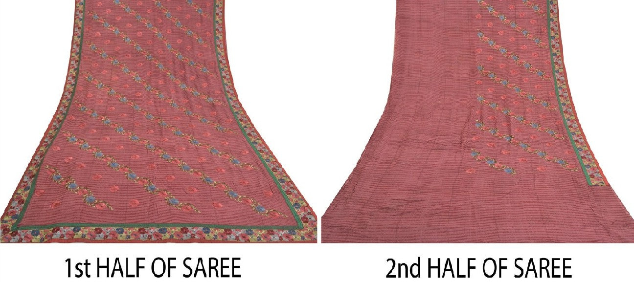 Санскритские винтажные темно-красные сари из смеси жоржета с вышивкой этническое сари устойчивая ткань