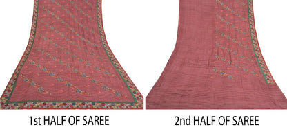 Санскритские винтажные темно-красные сари из смеси жоржета с вышивкой этническое сари устойчивая ткань