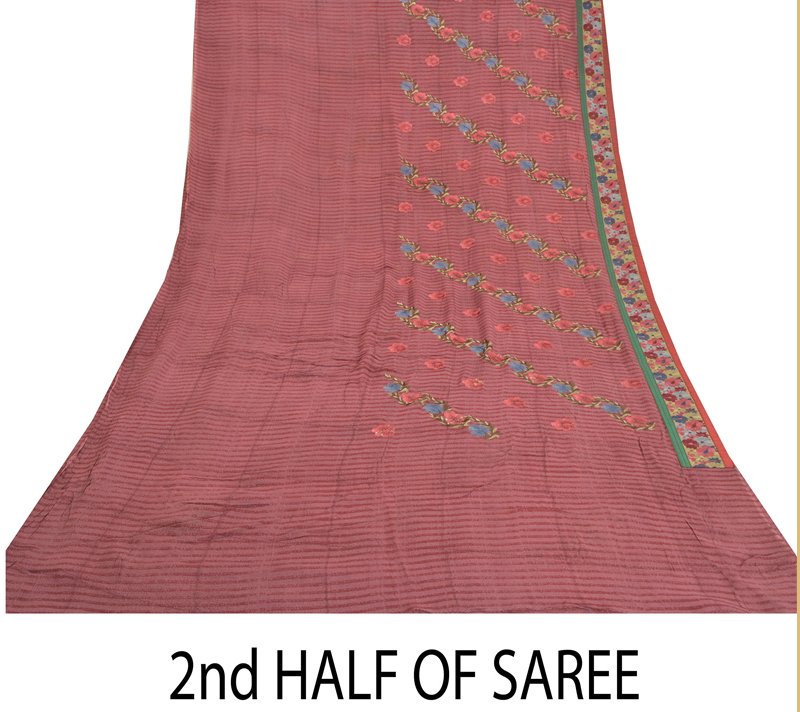 Санскритские винтажные темно-красные сари из смеси жоржета с вышивкой этническое сари устойчивая ткань