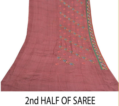 Санскритские винтажные темно-красные сари из смеси жоржета с вышивкой этническое сари устойчивая ткань