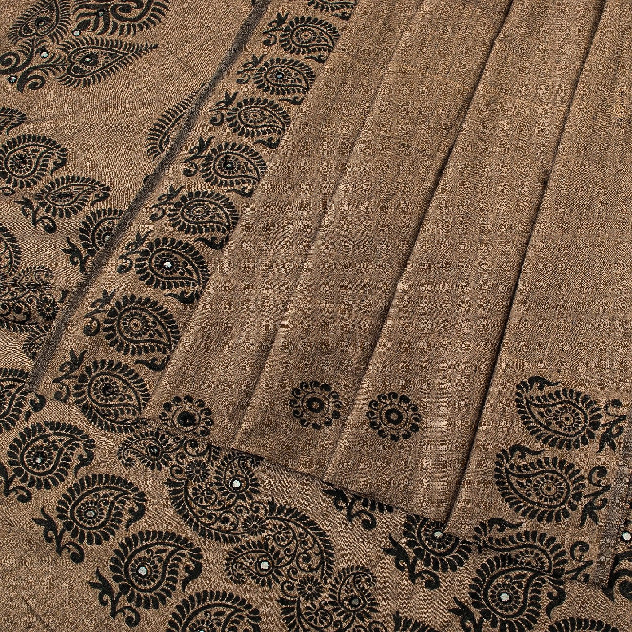 Sanskriti Vintage Indian Brown Sari Blend Silk Block Printed Sarees Craft Sustainable Fabric
