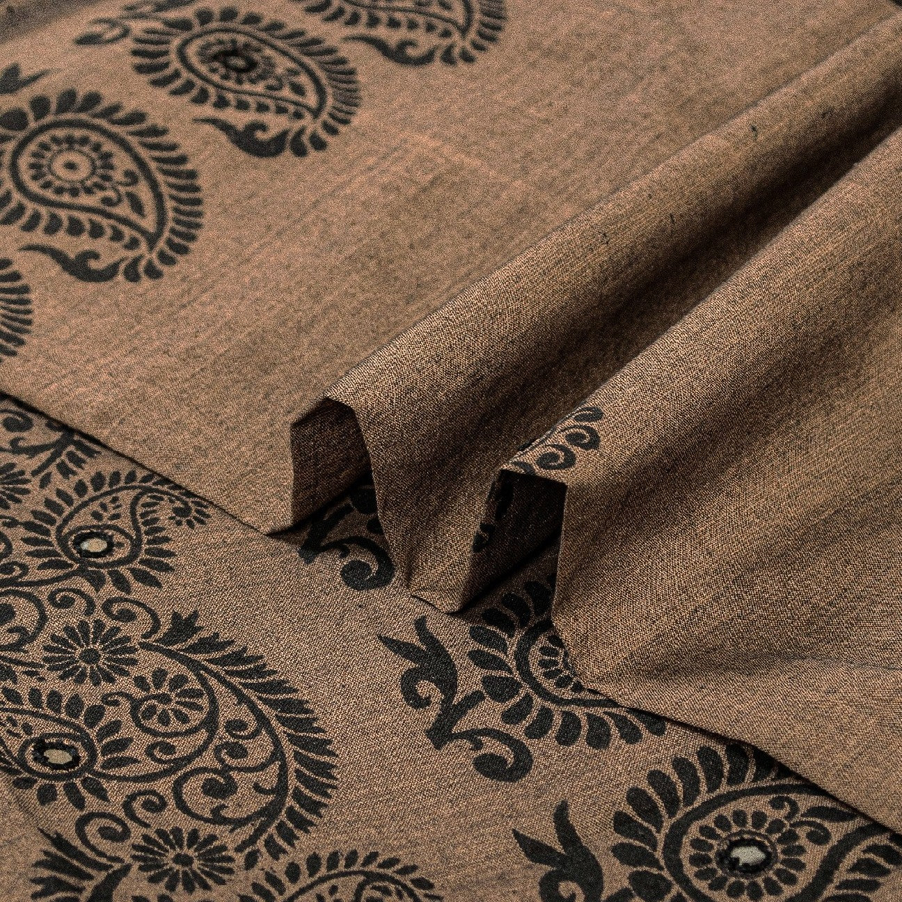 Sanskriti Vintage Indian Brown Sari Blend Silk Block Printed Sarees Craft Sustainable Fabric
