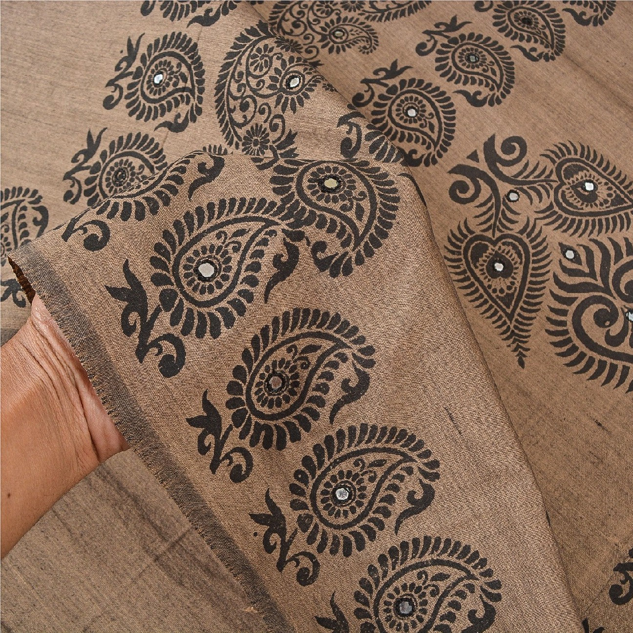 Sanskriti Vintage Indian Brown Sari Blend Silk Block Printed Sarees Craft Sustainable Fabric