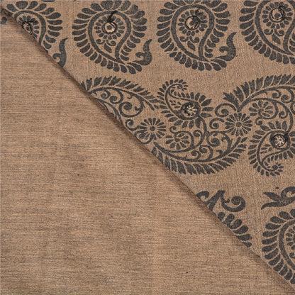 Sanskriti Vintage Indian Brown Sari Blend Silk Block Printed Sarees Craft Sustainable Fabric