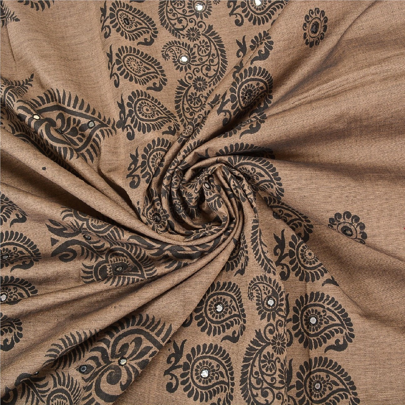 Sanskriti Vintage Indian Brown Sari Blend Silk Block Printed Sarees Craft Sustainable Fabric