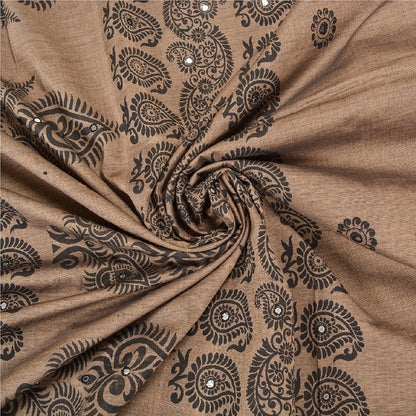 Sanskriti Vintage Indian Brown Sari Blend Silk Block Printed Sarees Craft Sustainable Fabric