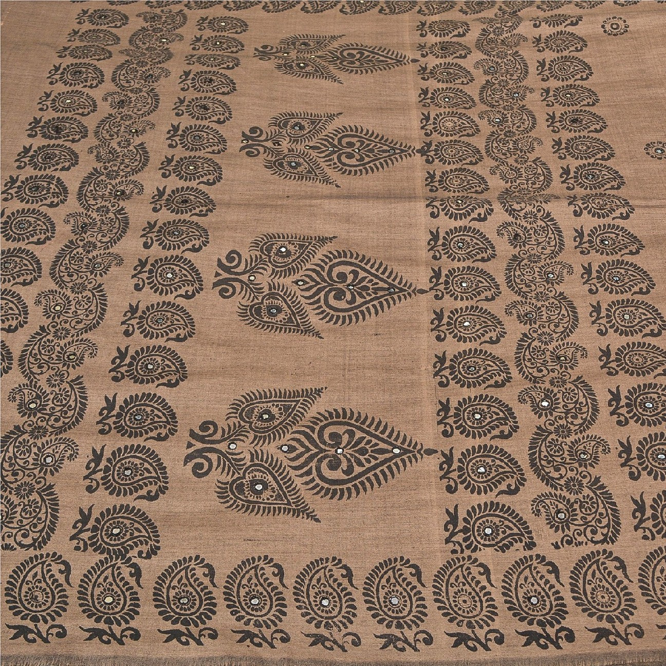 Sanskriti Vintage Indian Brown Sari Blend Silk Block Printed Sarees Craft Sustainable Fabric