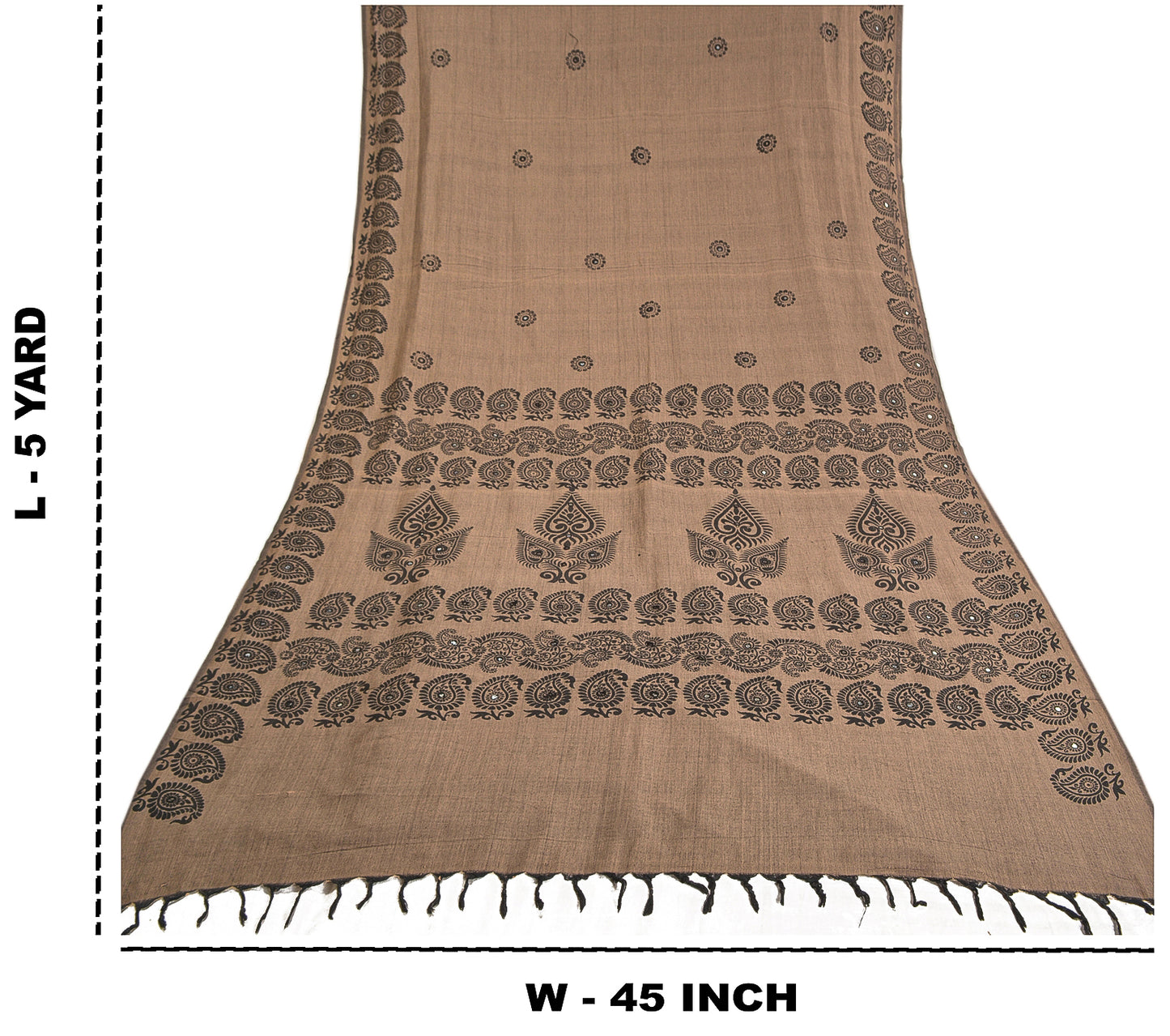 Sanskriti Vintage Indian Brown Sari Blend Silk Block Printed Sarees Craft Sustainable Fabric