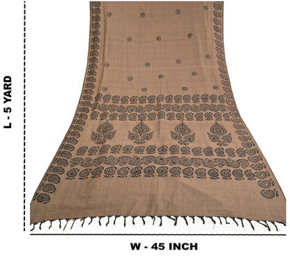 Sanskriti Vintage Indian Brown Sari Blend Silk Block Printed Sarees Craft Sustainable Fabric
