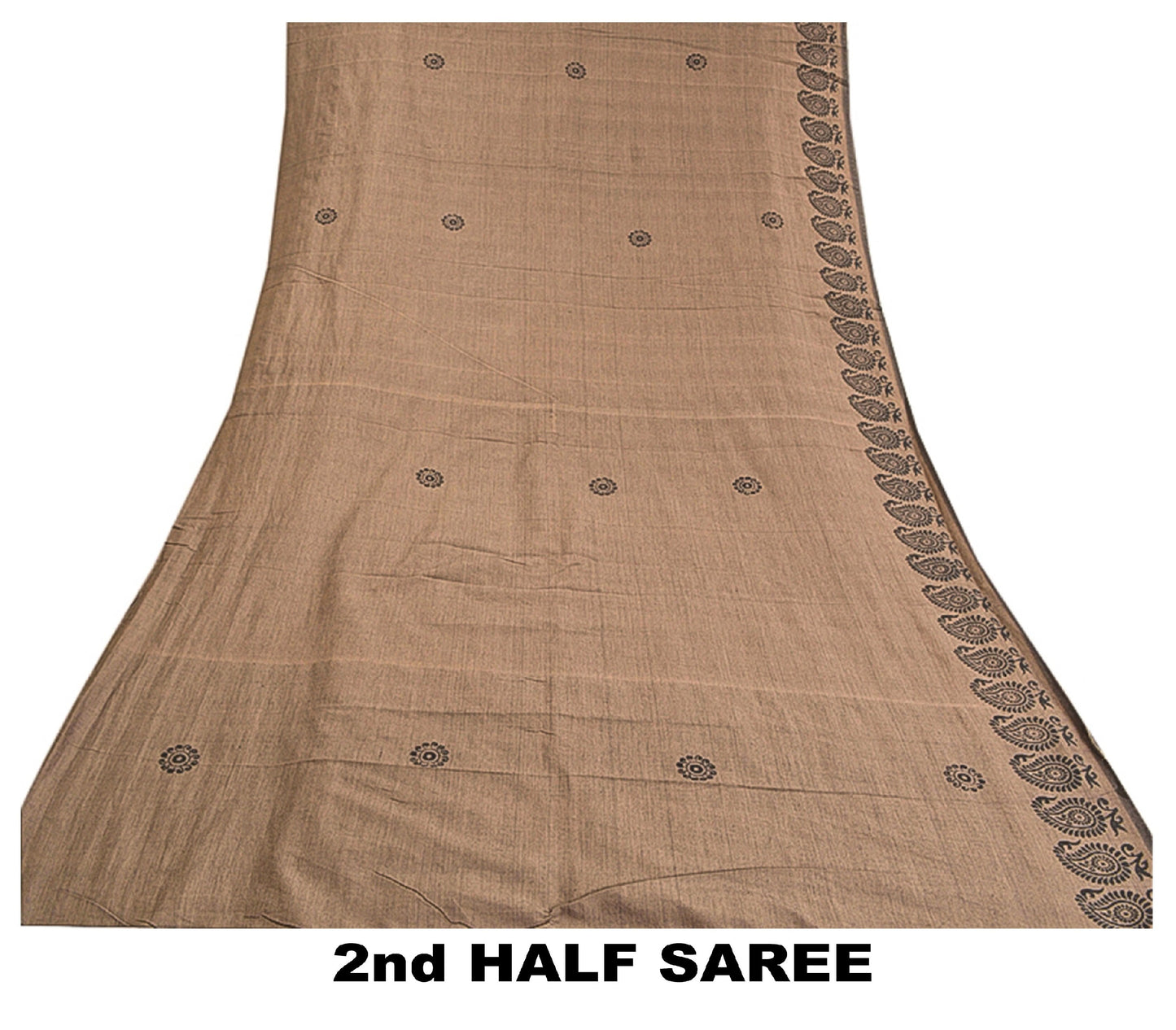 Sanskriti Vintage Indian Brown Sari Blend Silk Block Printed Sarees Craft Sustainable Fabric