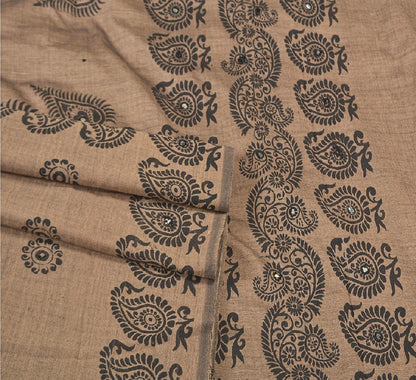 Sanskriti Vintage Indian Brown Sari Blend Silk Block Printed Sarees Craft Sustainable Fabric