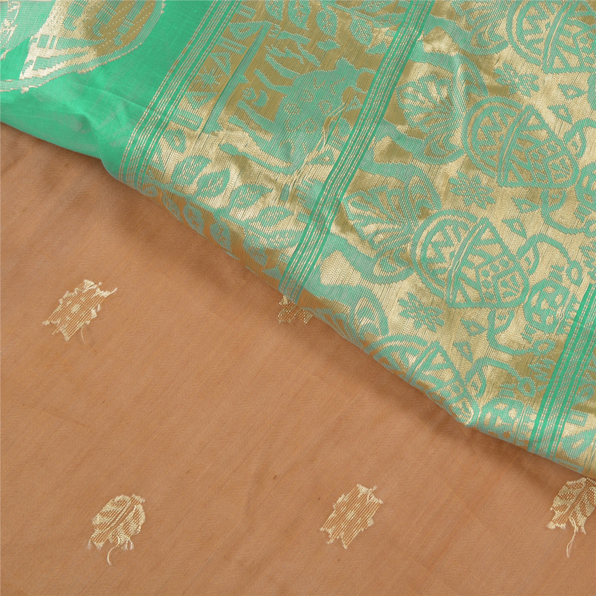 Sanskriti Vintage Pichwai Cow Woven Pure Silk Saree Orange-Green Sari 6Yd Fabric