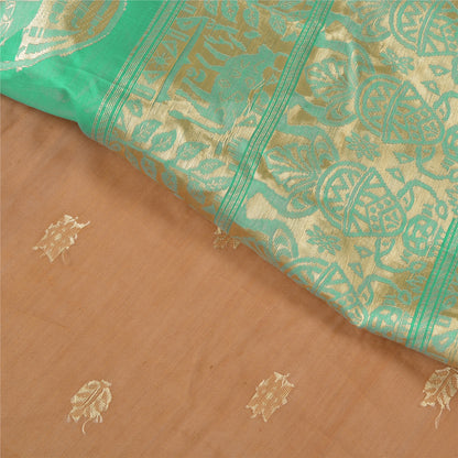Sanskriti Vintage Pichwai Cow Woven Pure Silk Saree Orange-Green Sari 6Yd Fabric
