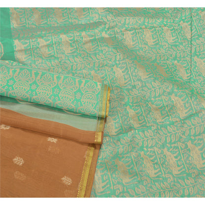 Sanskriti Vintage Pichwai Cow Woven Pure Silk Saree Orange-Green Sari 6Yd Fabric